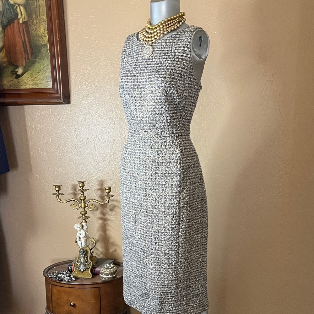 J. Crew Collection Gold Tweed Midi Pencil Dress.  Sz 6 - Picture 3 of 7